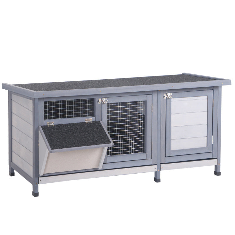 Gray Wooden Rabbit Hutch with Waterproof Roof, Leak-Proof Tray & Feeding Station - Indoor/Outdoor Bunny Cage for Guinea Pigs and Small Pets