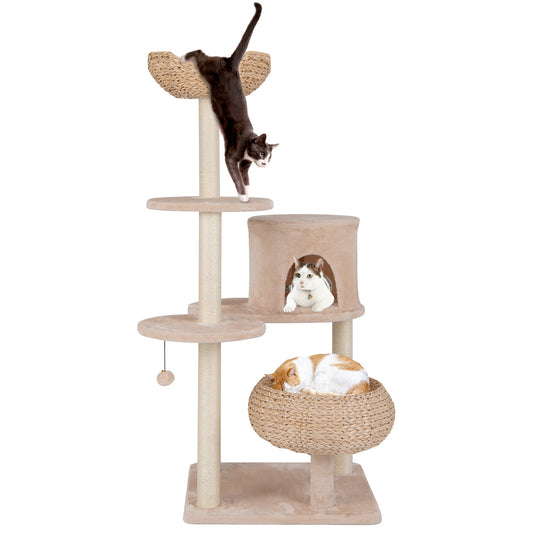 Cat Tree, 59" Cattail Cat Tower w/ Sisal Scratching Posts, Perch, Condo, Soft Hammock, Washable Cushions, 5-Layer Climbing Cat Activity Center, Cat Furniture for Indoor Kittens & Adult Cats