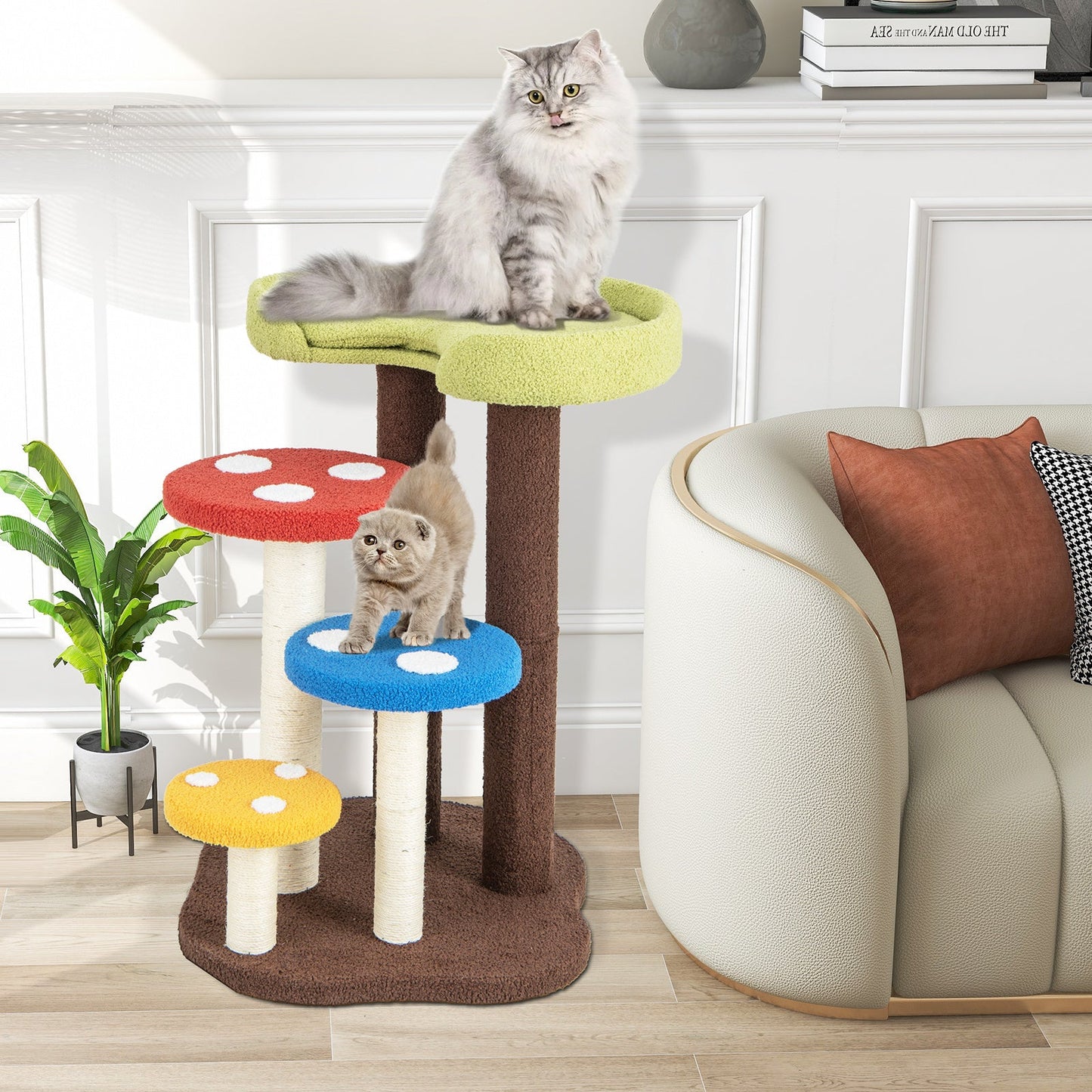 3-In-1 Cat Tree, 5-Tier Cat Tower with 3 Full-Wrapped Sisal Posts, Removable Mat & Platforms, Mushroom Kitten Activity Center, Multi-Layer Cat Furniture for Indoor Cats