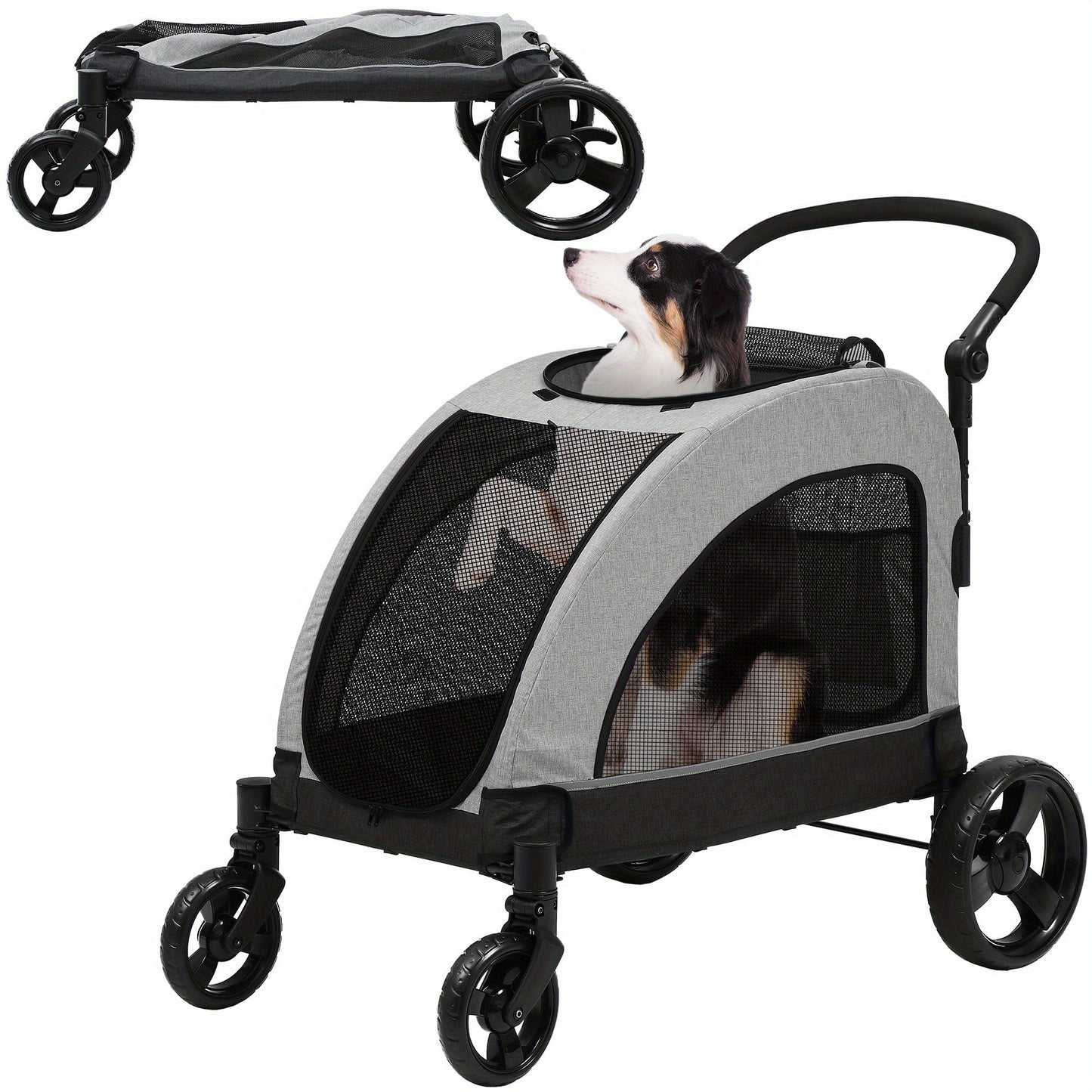 Outdoor Four Wheel Pet Cart Folding Dog Cart Suitable for Large Dogs with Adjustable Handle