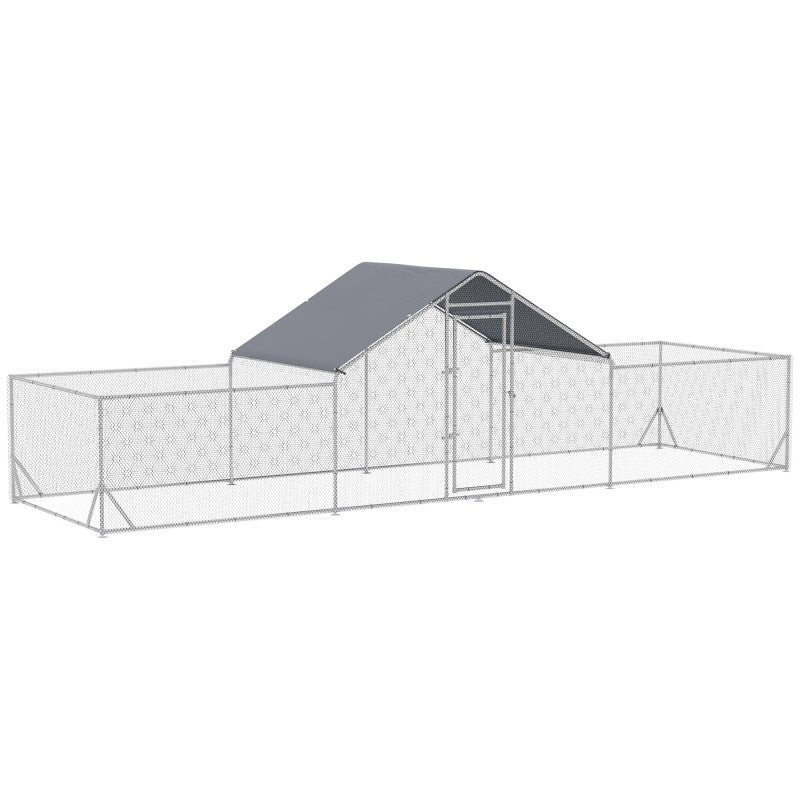 Spacious Metal Chicken Coop with Waterproof & UV-Resistant Cover - Ideal for Hens, Ducks, and Rabbits - Walk-In Poultry Cage for Outdoor Farm Use, 23' x 6.6' x 6.4