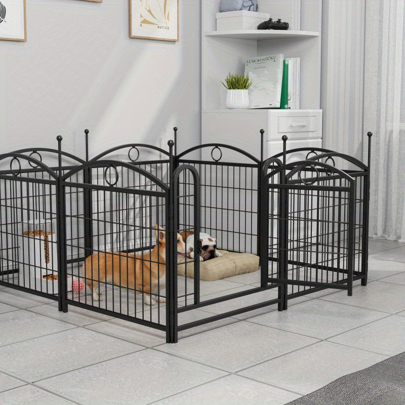 8-Panel Pet Playpen, Heavy Duty Foldable Dog Fence, Exercise Pen with Doors, Synthetic Fiber Material, for Indoor/Outdoor Use, Large/Medium/Small Dogs