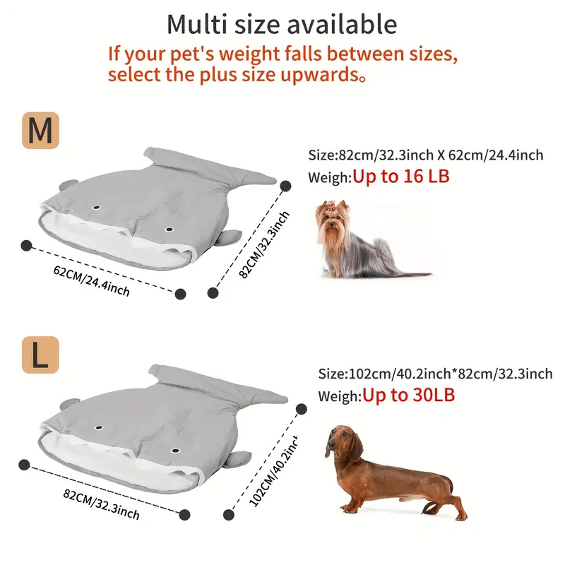 Cozy Shark-Shaped Pet Bed for Small Dogs & Cats - Anti-Slip, Thickened Winter Warmth Dog & Cat Sleeping Bag with Plush Cushion Mat, Polyester, Ideal for Small Breeds - Gray