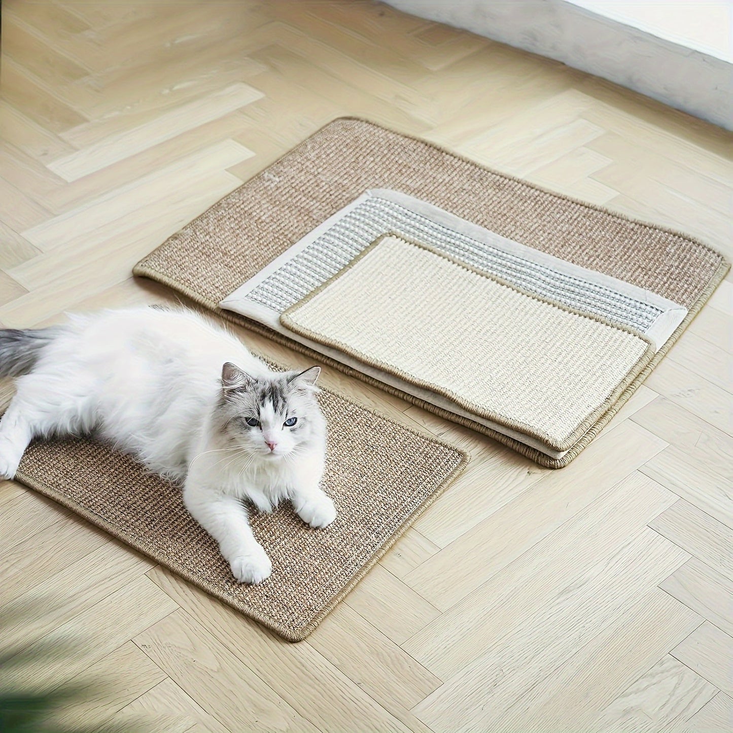 Premium Sisal Cat Scratching Mat - Horizontal, Thickened Cream Floor Pad for Claw Care & Furniture Protection, 23.6 x 15.7 Inches