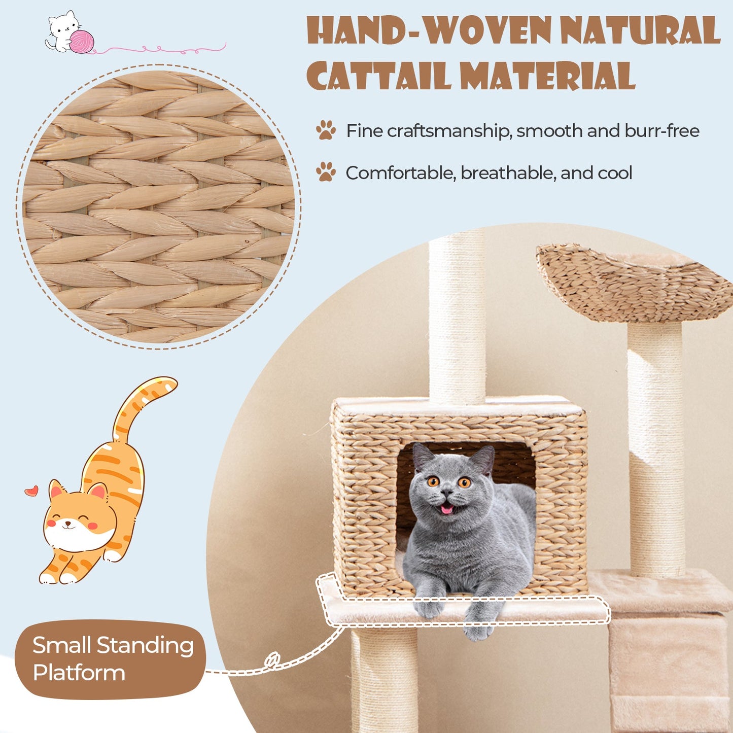 Cat Tree, 48" Cattail Cat Tower w/ Sisal Scratching Posts, Perch, Condo, Basket Bed, Ladder, Washable Cushions, 4-Layer Cat Activity Center, Climbing Furniture for Indoor Kittens & Adult Cats