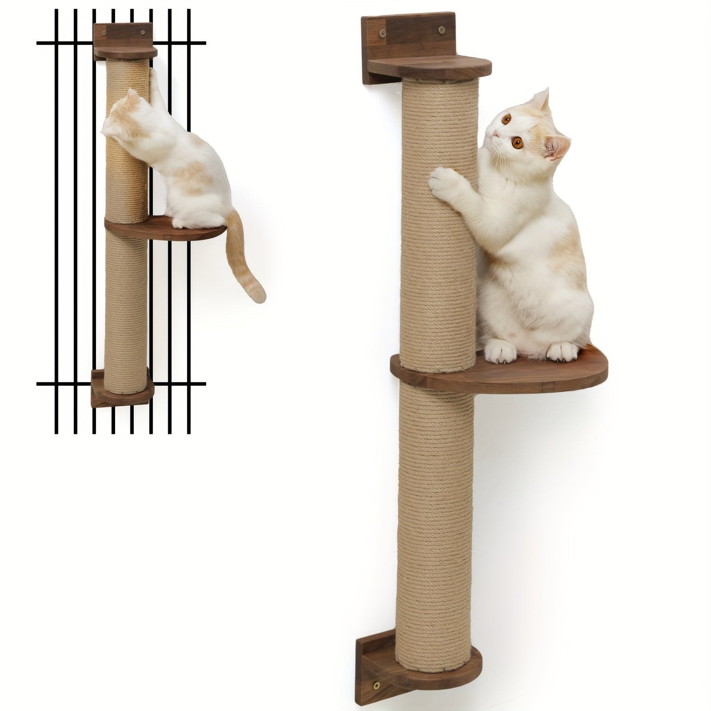 Deluxe Cat Activity Tree - Scratching Posts with Solid Walnut Wood, Wall Shelves, Scratching Pedal, and Posts - Sturdy, Space-Saving, and Stylish Cat Wall Furniture for Climbing, Playing, and Relaxing