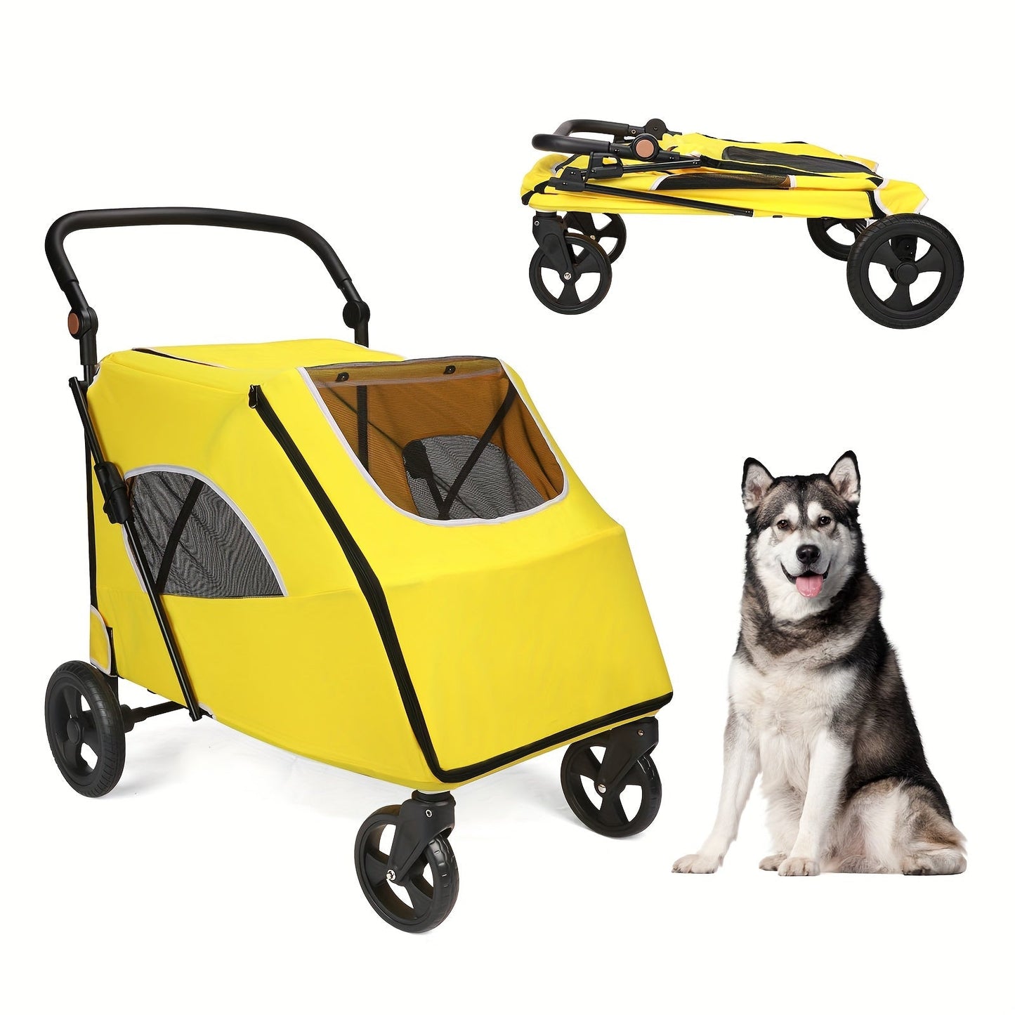 Pet Cart, Foldable Cart With 4 Wheels, Mesh Sunroof Pet Cart For Small To Large Dogs And Other Pets Traveling, Storage Space Pets Can Easily Walk Outdoors