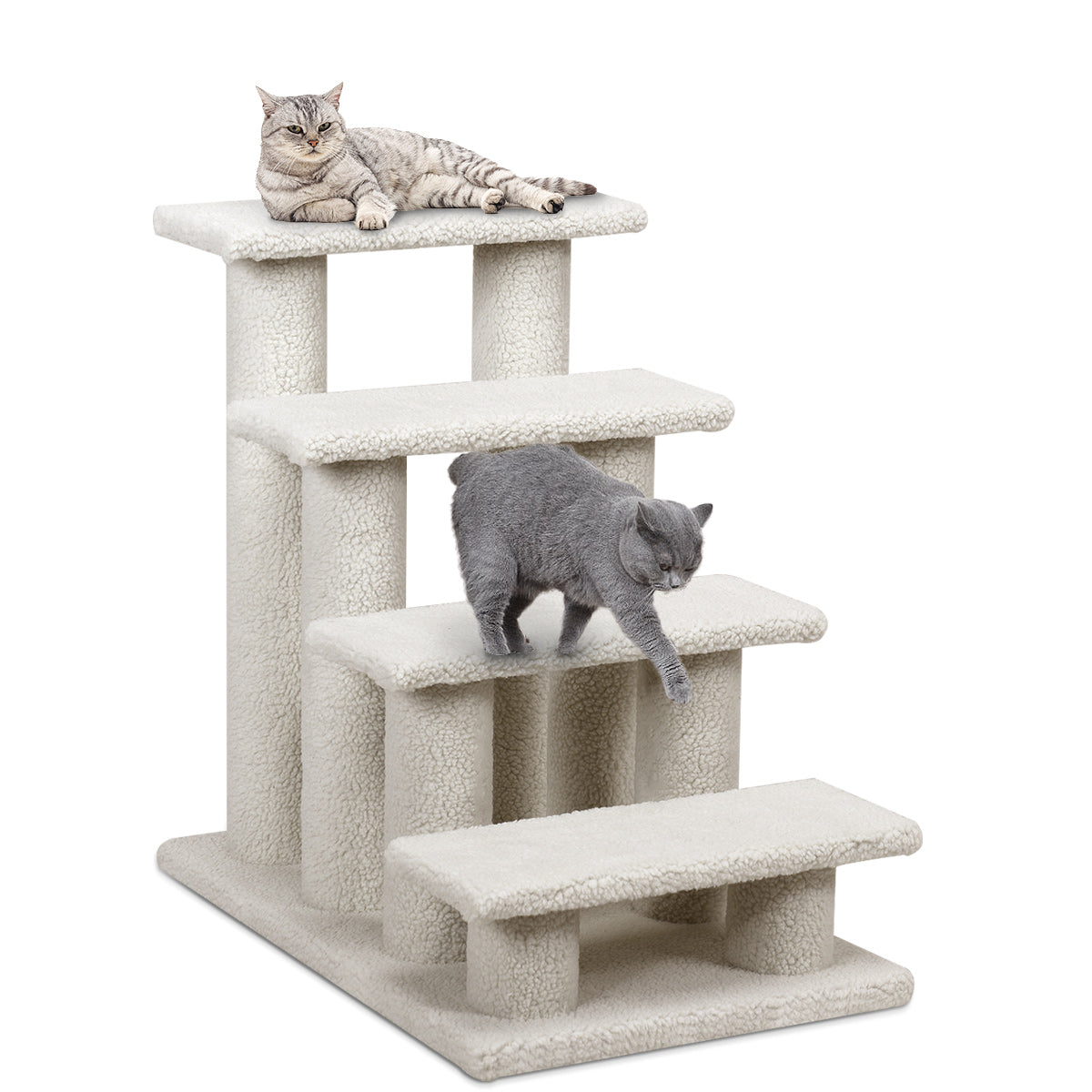 4-Step Pet Stairs for Cats and Dogs, Carpeted Cat Scratching Post Pet Ramp, 24" Indoor Multi-Step Dog Stairs for High Beds, Couch and Sofa, Easy Assembly, Grayish White