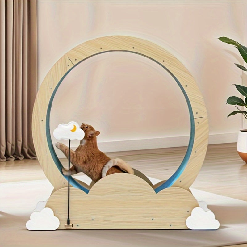 Wooden Design Cat Wheel with Safety Lock- Quiet Operation, Suitable for Indoor Pets