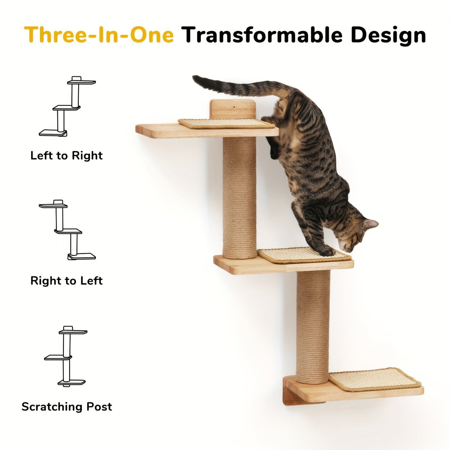 Cat Wall Shelves, DIY Cat Wall Jungle And Cats Perch Platform Supplies, 3 In 1 Transformable Kitty Scratching Post Wall Mounted, Suit For Cats Climb, Play, Scratch