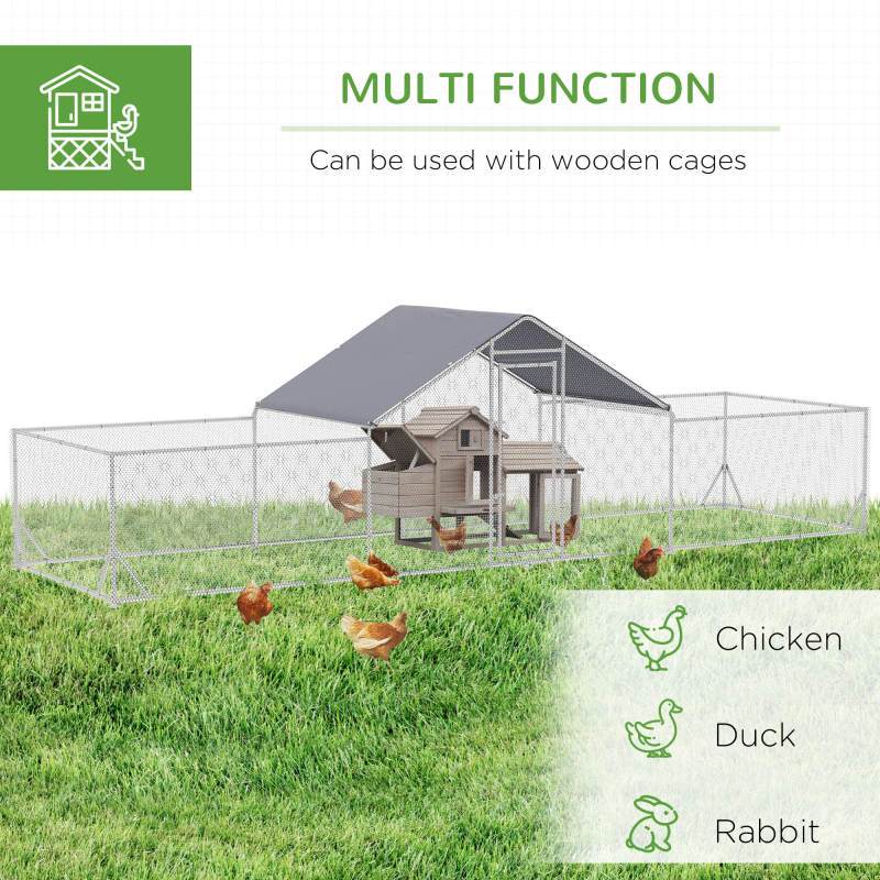 Spacious Metal Chicken Coop with Waterproof & UV-Resistant Cover - Ideal for Hens, Ducks, and Rabbits - Walk-In Poultry Cage for Outdoor Farm Use, 23' x 6.6' x 6.4