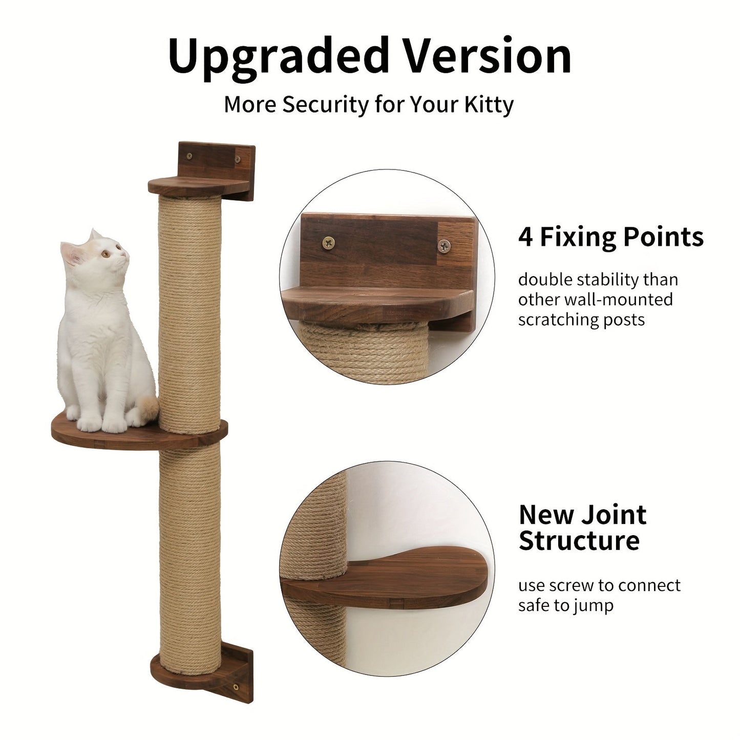 Deluxe Cat Activity Tree - Scratching Posts with Solid Walnut Wood, Wall Shelves, Scratching Pedal, and Posts - Sturdy, Space-Saving, and Stylish Cat Wall Furniture for Climbing, Playing, and Relaxing