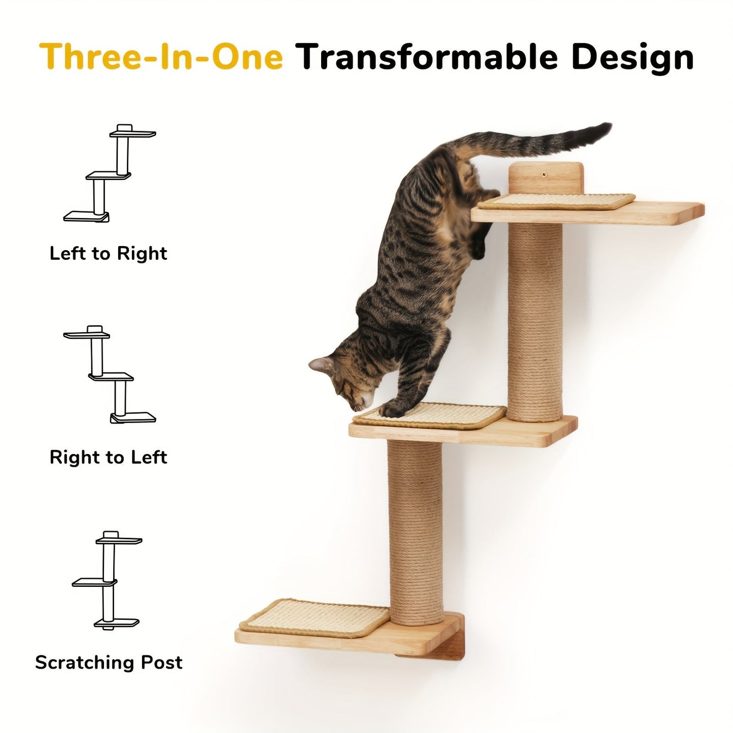 Cat Wall Shelves, DIY Cat Wall Jungle And Cats Perch Platform Supplies, 3 In 1 Transformable Kitty Scratching Post Wall Mounted, Suit For Cats Climb, Play, Scratch