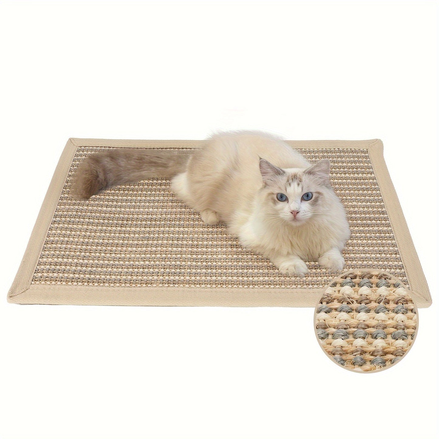 Premium Sisal Cat Scratching Mat - Horizontal, Thickened Cream Floor Pad for Claw Care & Furniture Protection, 23.6 x 15.7 Inches