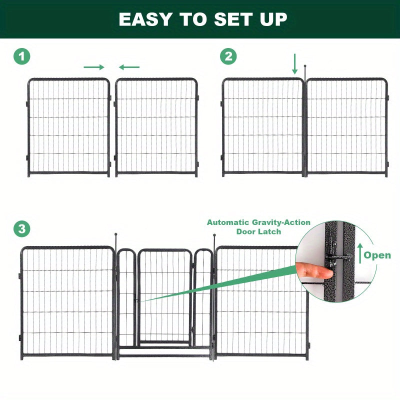 16-Panel Heavy-Duty Modular Metal Pet Playpen, 31.6" High Synthetic Fiber Dog Fence with Dual Gates for Outdoor and Indoor Use