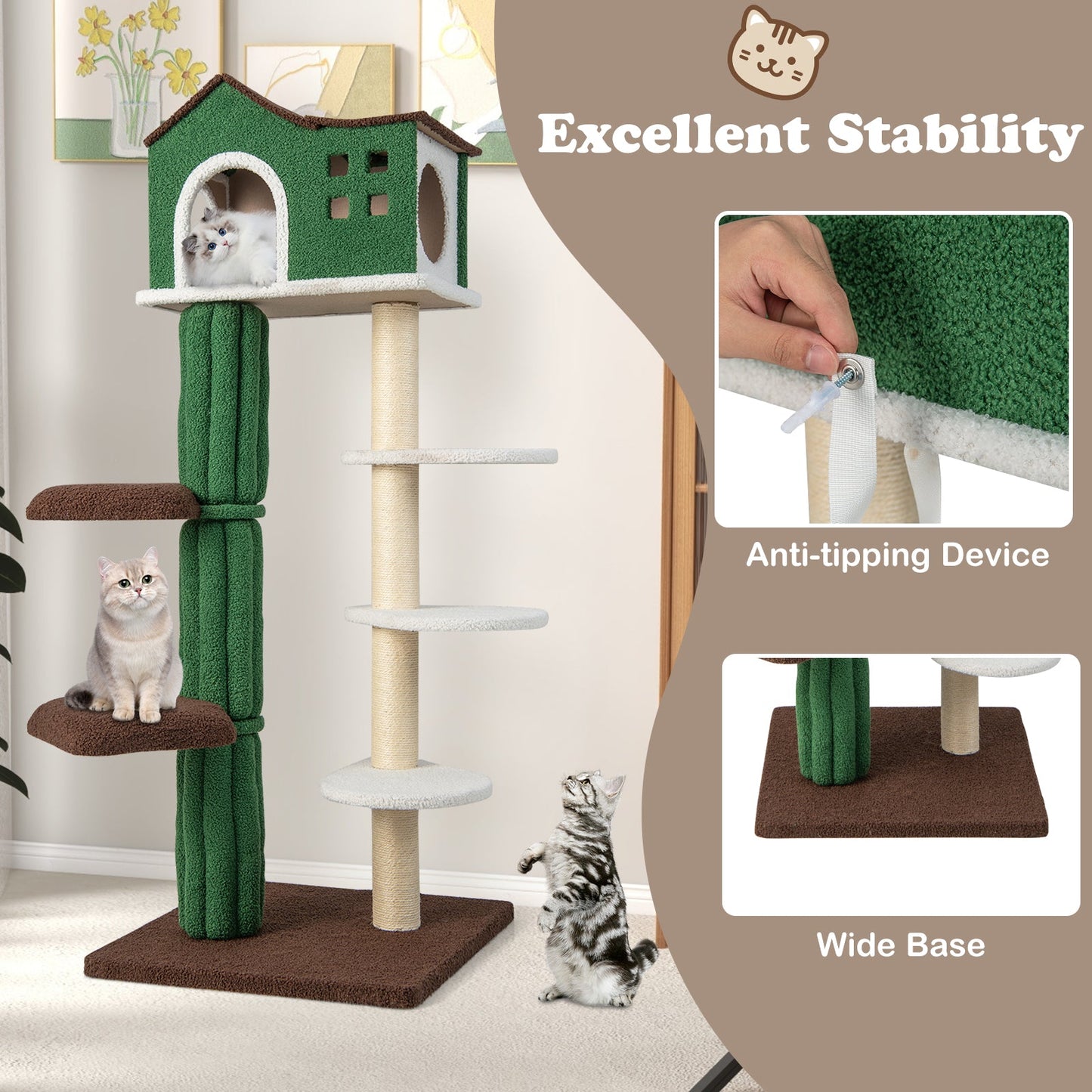 7-Tier Modern Cat Tree Tower for Indoor Cat, 61"/153 CM Tall Cat Climbing Stand w/ Sisal Scratching Posts, Top Cat Condo, Soft Mohair Plush Fabric, Cat Entertainment Furniture for Kitten & Adult Cat